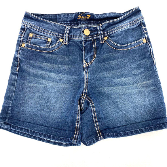 Seven7 Jean Shorts Womens 4 Stretch Mid Rise 6" Denim Casual Pockets Ladies - Picture 1 of 9
